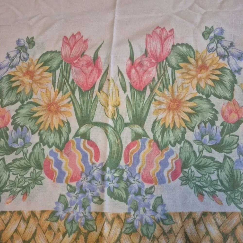 Easter Eggs Spring Floral Long Rectangular Lightweight Cotton Tablecloth 57x103